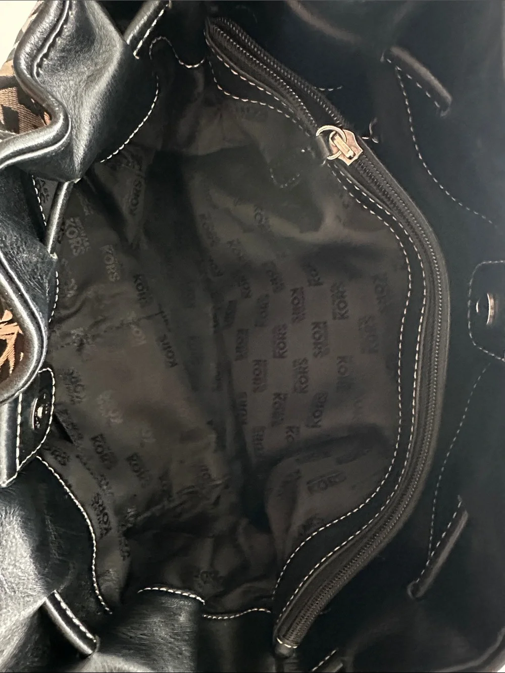 Michael Kors Black and Beige MK Logo Satchel